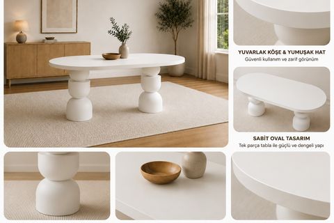 KUPA OVAL MUTFAK MASASI, BEYAZ, 160 CM