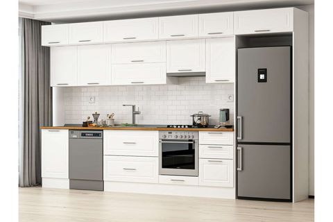 ALVİNKA 390X240 CM KLASİK MEBRAN MUTFAK DOLABI, MB E90S50S50 1 MEBRAN BEYAZ SUNTALAM