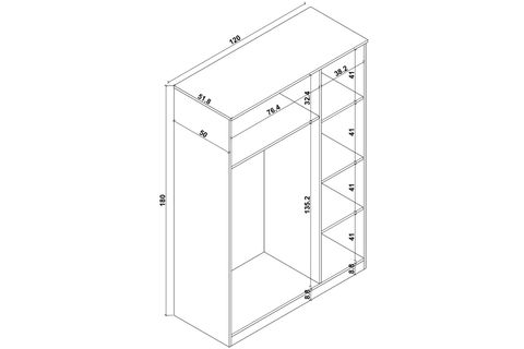KARDELEN MAT BEYAZ ELBİSE DOLABI, 3 KAPAKLI, 5 RAFLI, 120 CM