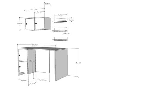MODÜLER ÇALIŞMA MASASI, DUVAR DOLAPLI VE RAFLI
