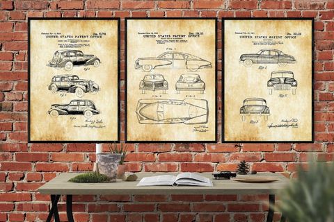 AHŞAP ÇERÇEVELİ VİNTAGE TABLO SETİ, CAR, 50X70