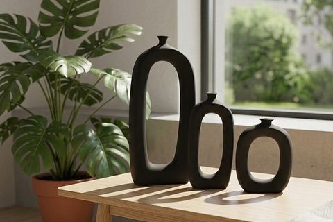 İSKANDİNAV DELİKLİ VAZO, ÜÇLÜ SET, SİYAH