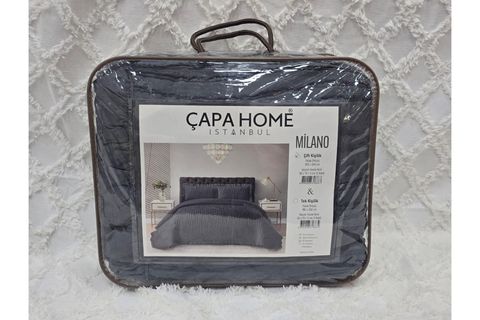 ÇAPA HOME MİLANO STONE WASH FIRFIRLI SAKALLI YATAK ÖRTÜSÜ, ANTRASİT, TEK KİŞİLİK