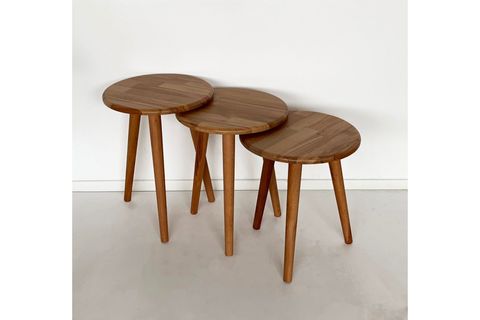 DOĞAL MASİF AHŞAP YÖRÜNGE SEHPA SETİ, ÜÇLÜ, KAYIN