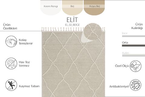 ELİT EL 02 BEİGE BEJ HAV TOZ VERMEZ ETNİK ÖRGÜ DESEN HASIR DOKUMA KESME YOLLUK MODERN SALON HALISI 120X400