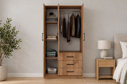 EASY GARDIROP, CEVİZ, 3 KAPILI 3 ÇEKMECELİ