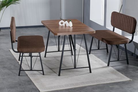 LAJMY BAROK SABİT MUTFAK MASA TAKIMI, 2 SIRTLI BENCH, KAHVERENGİ, 70X110