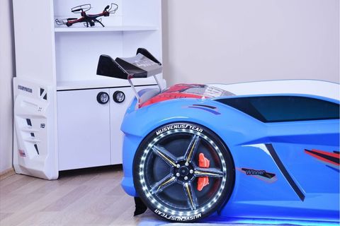 JAGUAR ARABALI YATAK FULL LEDLİ, MAVİ, 90X190