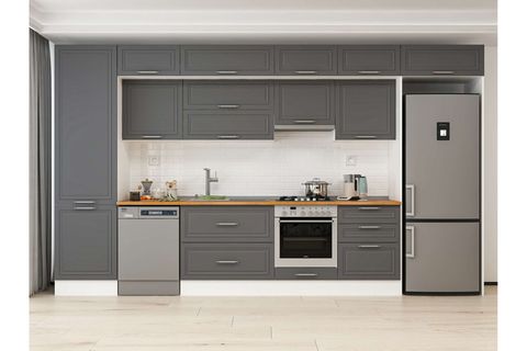 ALVİNKA 400X240 CM KLASİK MEBRAN MUTFAK DOLABI, MBB E80B60S60 1 MEBRAN ANTRASİT MDF