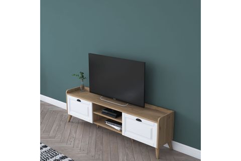 RANİ AYAKLI TV ÜNİTESİ AA101, MEMBRAN KAPAKLI, CEVİZ BEYAZ, 180 CM