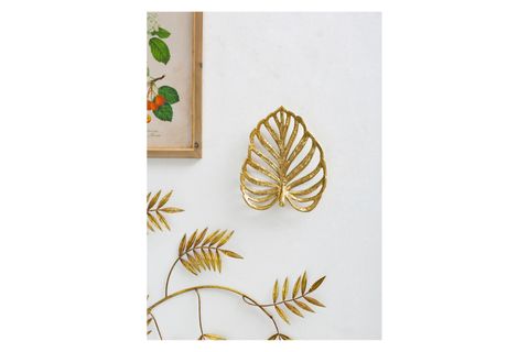 GOLD YAPRAK DESENLI DEKORATIF METAL TEPSI, 29X25 CM