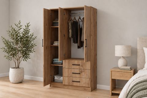 EASY GARDIROP, CEVİZ, 3 KAPILI 3 ÇEKMECELİ