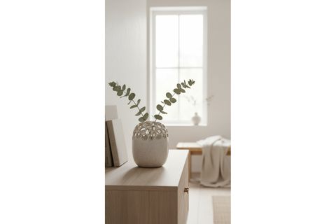 KREM SIRLI YUVARLAK VAZO BOHO SALON KONSOL SEHPA DEKORU