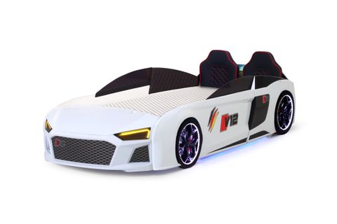 AUDİ FULL LEDLİ KUMANDALI VE MÜZİKLİ ARABALI YATAK, BEYAZ