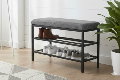 LUXE KETEN KUMAŞLI PUF AYAKKABILIK BENCH, GRİ