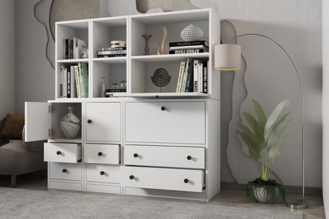 LEKSA DÜŞER KAPAKLI ÇEKMECELİ KİTAPLIK 130 CM BEYAZ KTP-1309-Ç