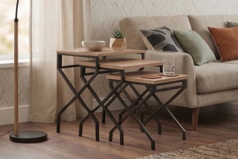 METAL AYAKLI MDF ZİGON SEHPA, ÜÇLÜ