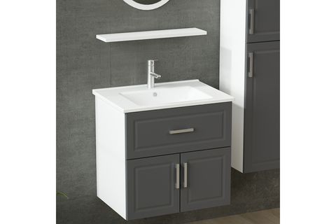 SANYA BANYO DOLABI AS2K1Ç62, BEYAZ ANTRASİT, 65CM