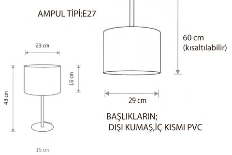 FATMA ABAJUR AVİZE SETİ, SİYAH KREM