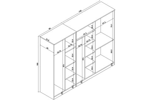 KARDELEN BEYAZ ELBİSE DOLABI, 6 KAPAKLI, 9 RAFLI, 220 CM