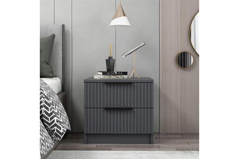 KALE PLUS KOMODİN, 2 ÇEKMECE ANTRASİT MEBRAN ÇİZGİLİ
