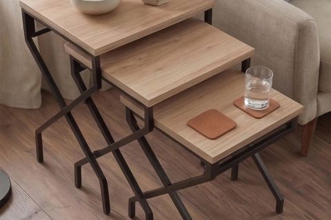 METAL AYAKLI MDF ZİGON SEHPA, ÜÇLÜ