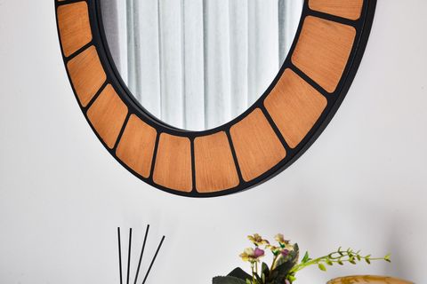 DFN WOOD TERRA YUVARLAK DEKORATİF BANYO AYNASI, 90X90 CM