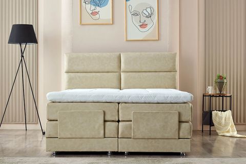 NİVO KUMANDALI BAZA BAŞLIK YATAK SETİ, BEJ, 140X200