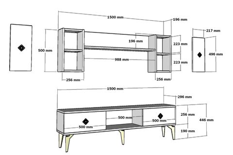 VARNA TV ÜNİTESİ, 4 KAPAKLI 2 RAFLI, BEYAZ