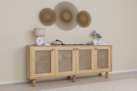 BOHEM SERİSİ NATURA PVC HASIR DESEN KONSOL, CEVİZ  MEŞE, 4 KAPAKLI