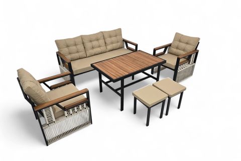 RELAKS İP ÖRGÜ METAL ÜÇLÜ OTURMA GRUBU, GRİ