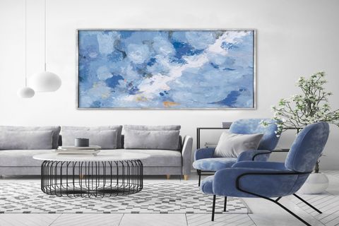 TABLOLIFE DAHA BİR MAVİ YAĞLI BOYA DOKULU TABLO, ÇERÇEVESİZ, 90X120