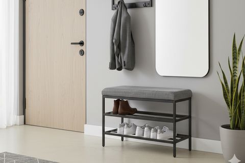 LUXE KETEN KUMAŞLI PUF AYAKKABILIK BENCH, GRİ