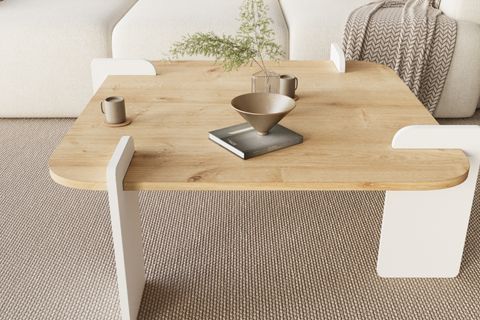 AFROLLİ DEKORATİF  NATURAL DESEN ORTA SEHPA, BEYAZ