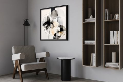 AHŞAP TRAVERTEN DOKULU SOYUT TABLO, SOYUT BLACK FLOWER