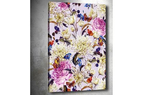 KARIŞIK ÇİÇEKLER VE KELBEKLER DEKORATİF KANVAS TABLO, 50X70