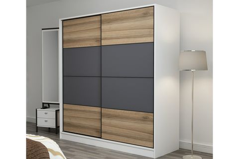 MİNAR KALE 2 KAPAKLI SÜRGÜLÜ DOLAP 180 CM - BEYAZ/ANTRASİT/DORE 210CM