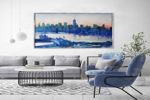 TABLOLIFE BLUE CITY YAĞLI BOYA DOKULU TABLO, ÇERÇEVESİZ, 60X90