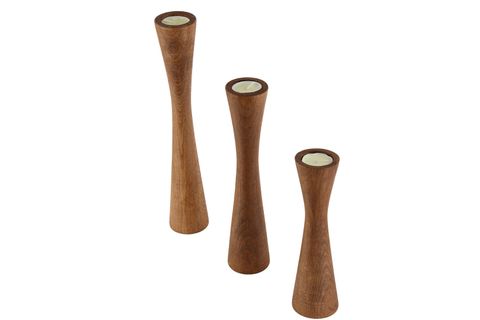 DİVAN KAYIN AHŞAP ÜÇLÜ ŞAMDAN SETİ, KOYU CEVİZ,  15-20-25 CM