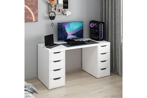 ALEN ÇALIŞMA MASASI, BEYAZ, 8 ÇEKMECELİ, 150 CM