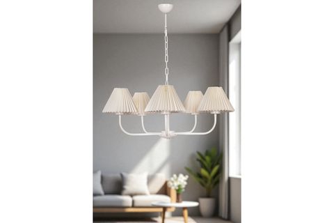 APOLLO BEŞLİ BEYAZ PİLELİ KREM ABAJURLU AVİZE