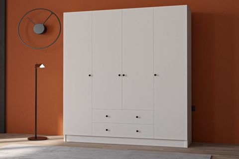 HARİ GARDIROP, BEYAZ, 4 KAPAKLI 2 ÇEKMECELİ