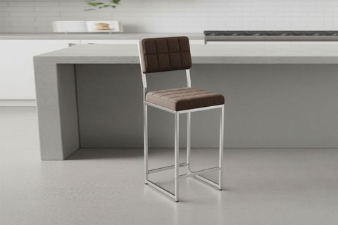 RİVA BAR MUTFAK SANDALYESİ, KROM KAPLAMA AYAKLI, KAHVE