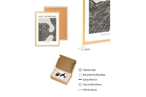 PREMİUM AHŞAP ÇERÇEVELİ ÜÇLÜ İSKANDİNAV BOHEM TABLO SETİ, SET4, 70X50