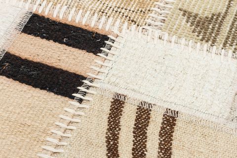 GERÇEK EL DOKUMA KREM RENGI HALI KİLİM KARİŞİMI PATCHWORK HALI-120X180 CM