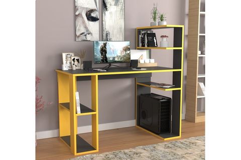 MİLENYUM RAFLI ÇALIŞMA MASASI, SARI ANTRASİT