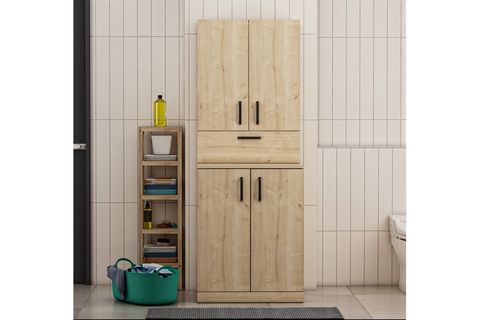 PALMİRO ÇAMAŞIR MAKİNASI DOLABI SET BEYAZ-TEAK