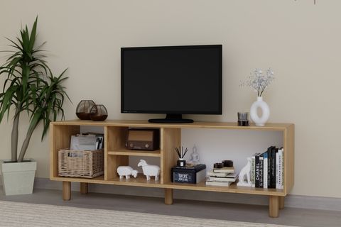 BOHEM SERİSİ NATURA PVC HASIR DESEN TV ÜNİTESİ, CEVİZ MEŞE
