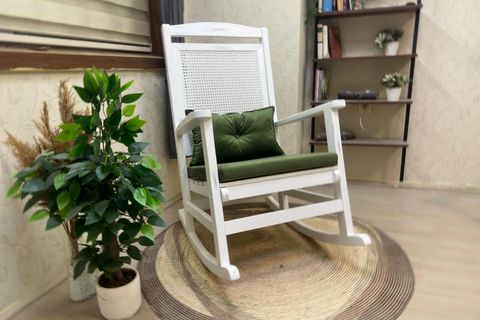 ASEDİA VERANDA HASIRLI MİNDERLİ SALLANAN SANDALYE, YEŞİL, LAKE AYAK