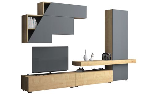 FİTZ DUVAR TV ÜNİTESİ, MEŞE GRİ, 300 CM